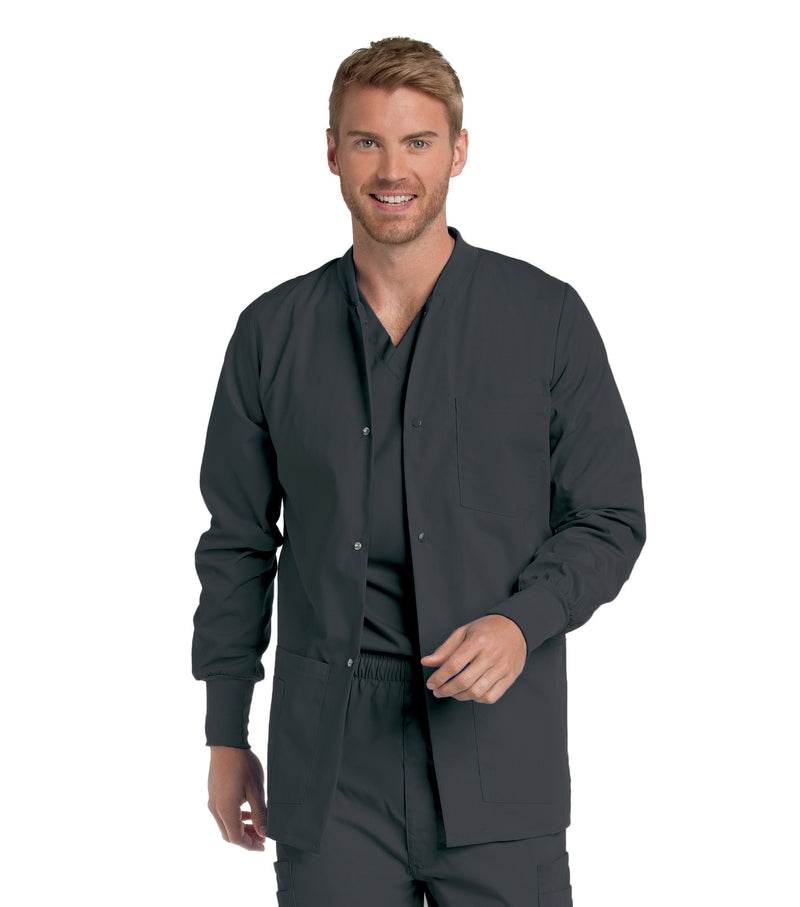 Landau Essentials Men's Warm-Up Scrub Jacket 7551 -Graphite-frontview