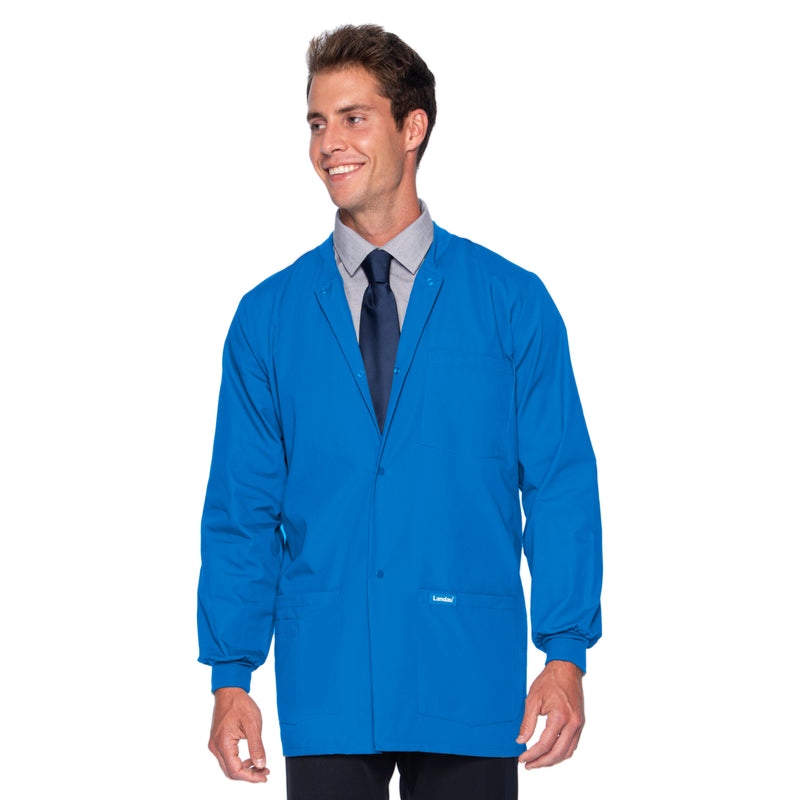 Landau Essentials Men's Warm-Up Scrub Jacket 7551 -Royal Blue-frontview