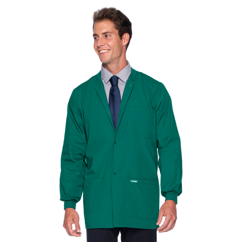 Landau Essentials Men's Warm-Up Scrub Jacket 7551 -Hunter Green-frontview