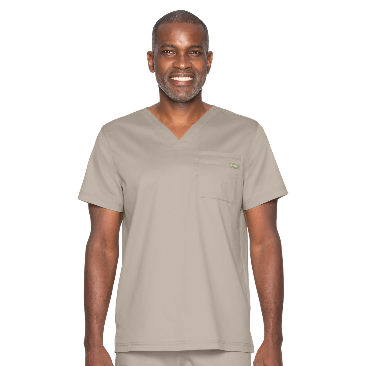 Landau ProFlex Men's 2-Pocket V-Neck Scrub Top 4259 -Sandstone-Frontview