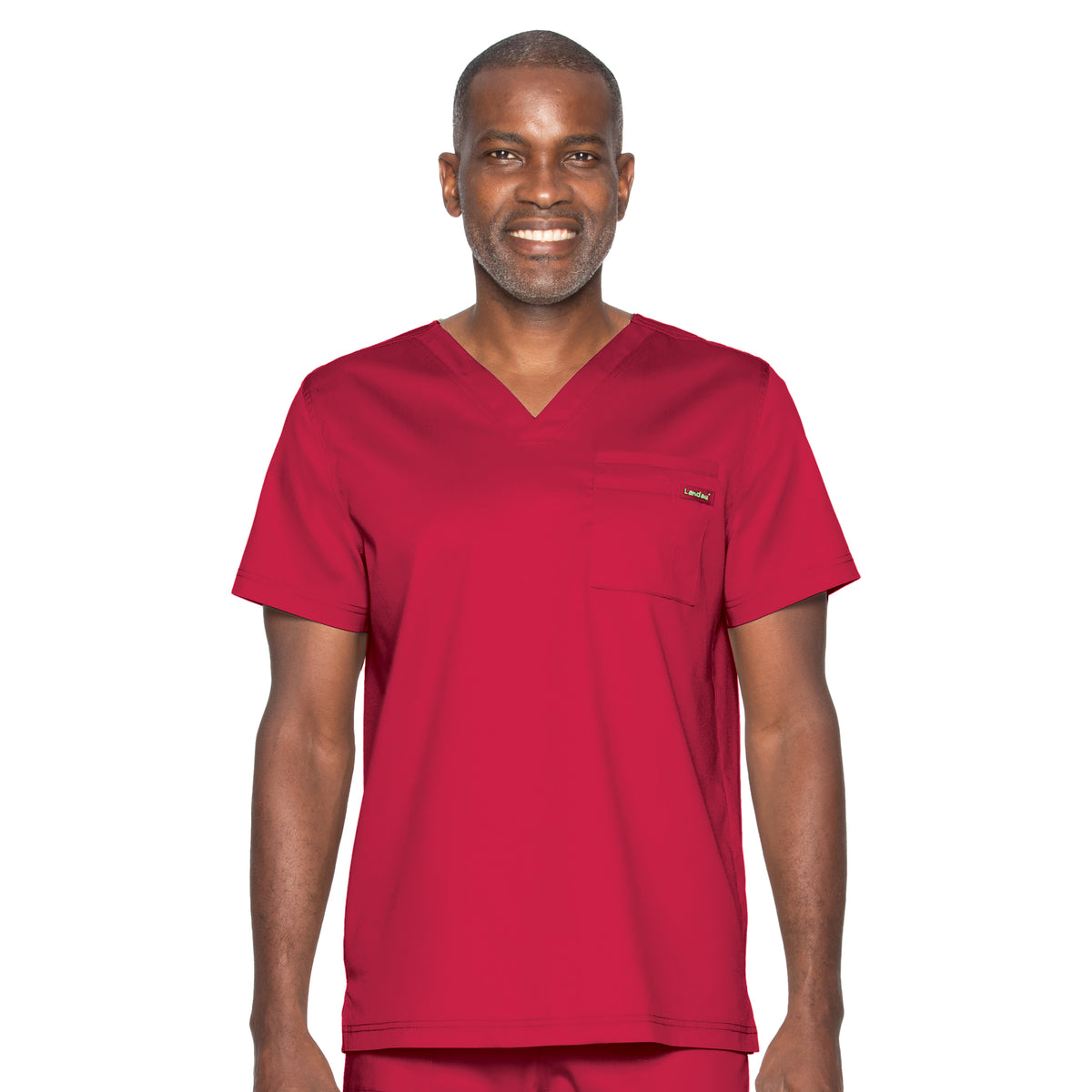 Landau ProFlex Men's 2-Pocket V-Neck Scrub Top 4259 -True Red-Frontview