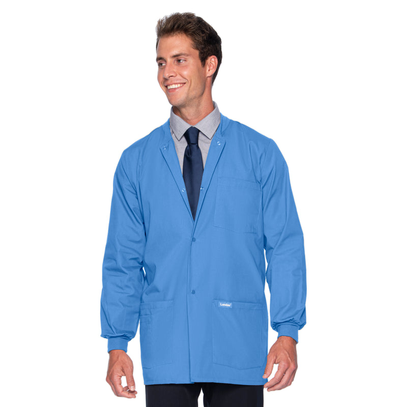 Landau Essentials Men's Warm-Up Scrub Jacket 7551 -Ceil Blue-frontview